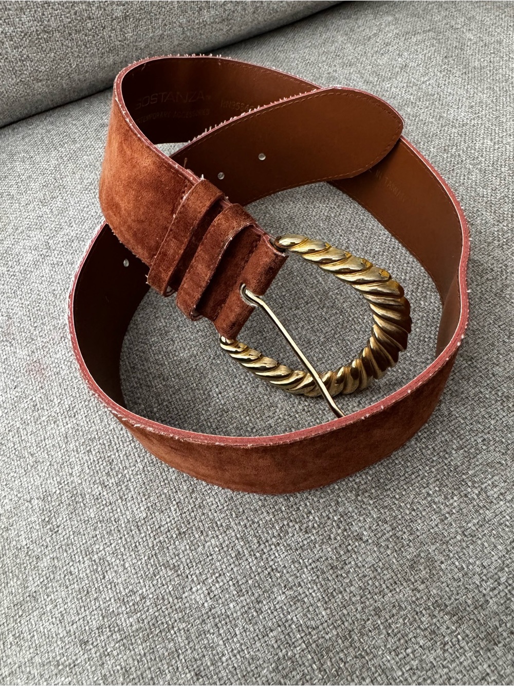 Sostanza wide brown suede boho belt with gold buckle